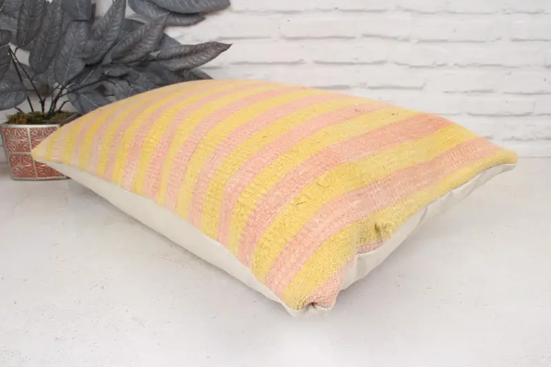 Cushion, 16x24 Yellow Pillow Sham, Boho Pillow Sham Cover, Shabby Chic Pillow Sham, Vintage Kilim Pillow, Ethnical Kilim Rug Pillow - 6
