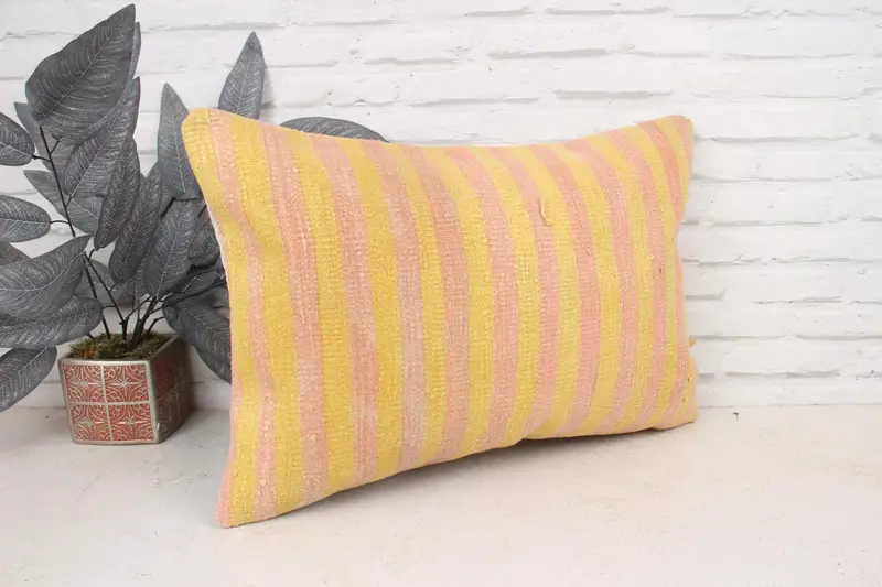 Cushion, 16x24 Yellow Pillow Sham, Boho Pillow Sham Cover, Shabby Chic Pillow Sham, Vintage Kilim Pillow, Ethnical Kilim Rug Pillow - 3