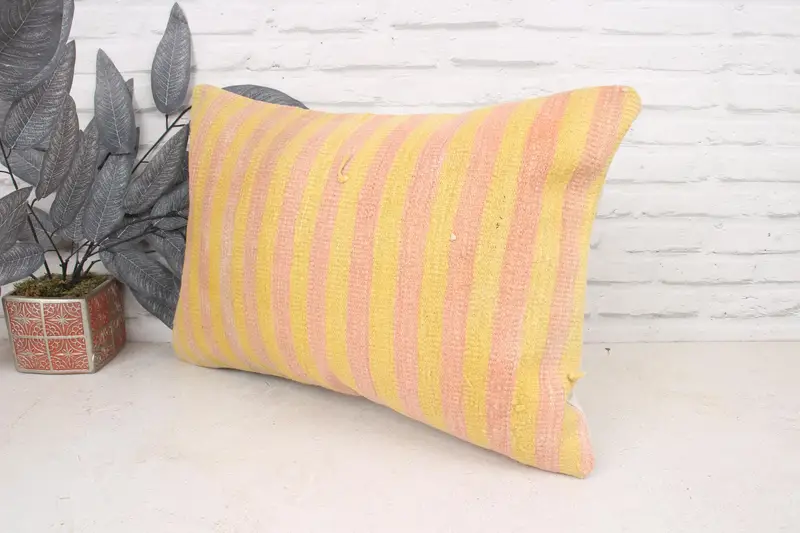 Cushion, 16x24 Yellow Pillow Sham, Boho Pillow Sham Cover, Shabby Chic Pillow Sham, Vintage Kilim Pillow, Ethnical Kilim Rug Pillow - 4