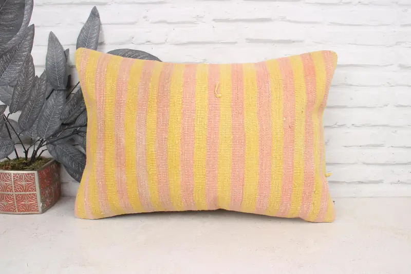 Cushion, 16x24 Yellow Pillow Sham, Boho Pillow Sham Cover, Shabby Chic Pillow Sham, Vintage Kilim Pillow, Ethnical Kilim Rug Pillow - 1