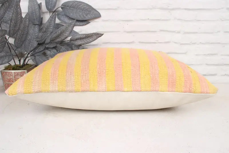 Cushion, 16x24 Yellow Pillow Sham, Boho Pillow Sham Cover, Shabby Chic Pillow Sham, Vintage Kilim Pillow, Ethnical Kilim Rug Pillow - 5
