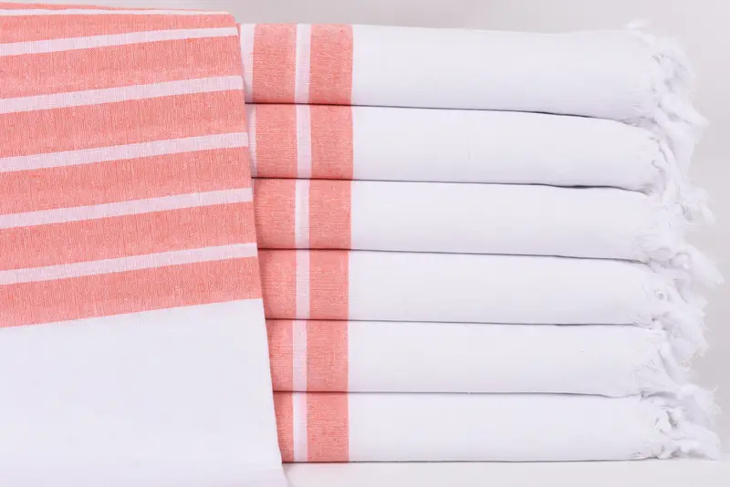 Spa Gift Beach Towel, 70x40 Orange Striped Turkish Cotton Towel, Housewarming Gift