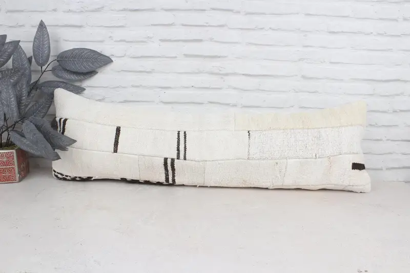 Pillow for Couch, Kilim Pillow, Accent Cushion, Pillow Case, Pastel Cushion Case, 12x43 White Cushion Case, Vintage Kilim Pillow - 1