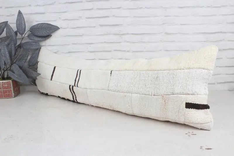 Pillow for Couch, Kilim Pillow, Accent Cushion, Pillow Case, Pastel Cushion Case, 12x43 White Cushion Case, Vintage Kilim Pillow - 4
