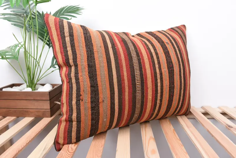20x28 Brown Pillow Cover, Boho Pillow Sham Cover, Vintage Kilim Throw Pillow, Pillow, Handmade Kilim Cushion, Outdoor Bolster Cushion Case - 4