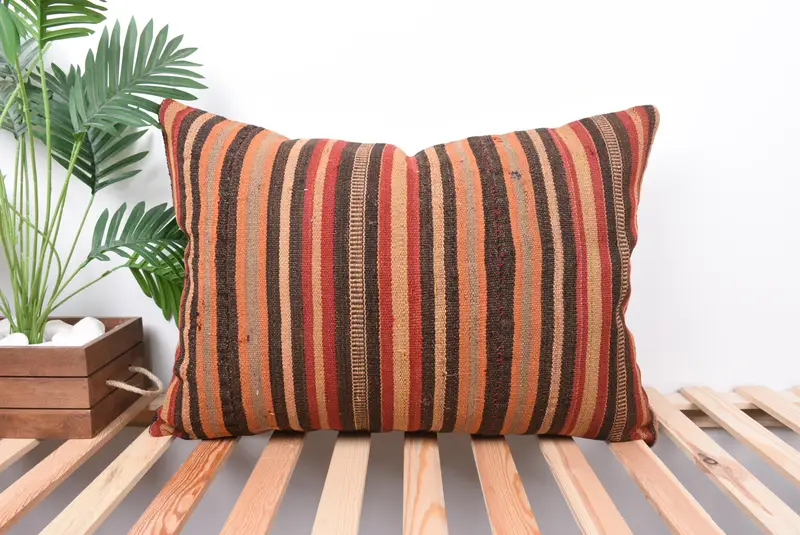 20x28 Brown Pillow Cover, Boho Pillow Sham Cover, Vintage Kilim Throw Pillow, Pillow, Handmade Kilim Cushion, Outdoor Bolster Cushion Case - 1