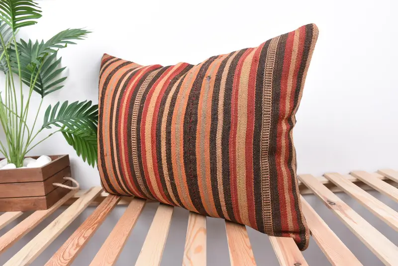 20x28 Brown Pillow Cover, Boho Pillow Sham Cover, Vintage Kilim Throw Pillow, Pillow, Handmade Kilim Cushion, Outdoor Bolster Cushion Case - 5