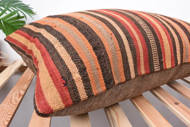 20x28 Brown Pillow Cover, Boho Pillow Sham Cover, Vintage Kilim Throw Pillow, Pillow, Handmade Kilim Cushion, Outdoor Bolster Cushion Case - 6