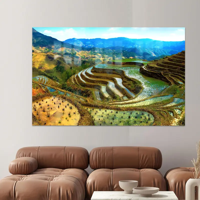 Baskılı Cam: Banaue Pirinç Tarlaları, Filipinler Doğa Görünümü