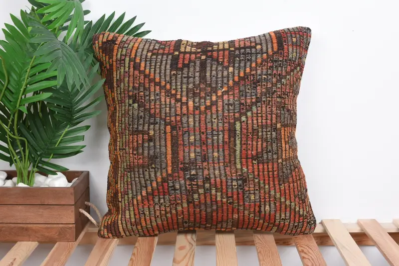 Rot & Bronze besticktes Wurfkissen, 20x20 Vintage Kissen