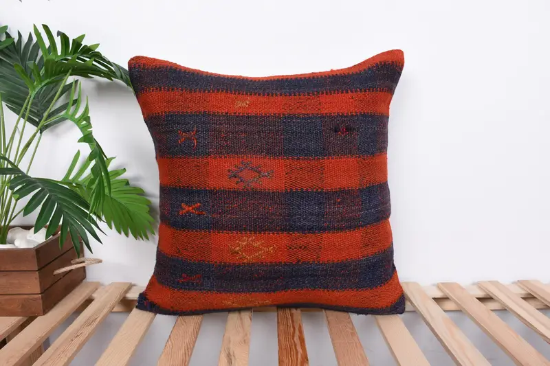 Ikat Pillow Cover, Cushion, Gift Pillow, Pillow for Sofa, 20x20 Orange Pillow Case, Vintage Kilim Pillow, Authentic Cushion Cover, Yoga Pillow Sham - 1
