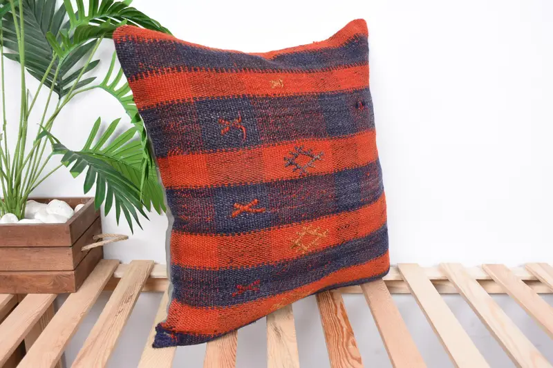 Ikat Pillow Cover, Cushion, Gift Pillow, Pillow for Sofa, 20x20 Orange Pillow Case, Vintage Kilim Pillow, Authentic Cushion Cover, Yoga Pillow Sham - 4