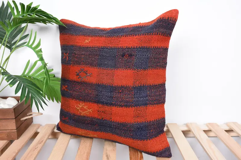 Ikat Pillow Cover, Cushion, Gift Pillow, Pillow for Sofa, 20x20 Orange Pillow Case, Vintage Kilim Pillow, Authentic Cushion Cover, Yoga Pillow Sham - 5
