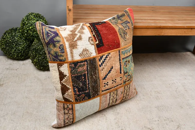 Interior Designer Pillow, Pastel Pillow, One Of A Kind Pillow Case, Handmade Kilim Cushion, Pillow for Sofa, Pillow Sham, 24x24 Red Pillow Cover - 7