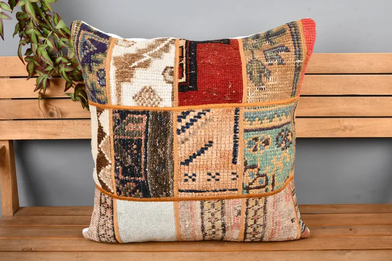 Interior Designer Pillow, Pastel Pillow, One Of A Kind Pillow Case, Handmade Kilim Cushion, Pillow for Sofa, Pillow Sham, 24x24 Red Pillow Cover - 6