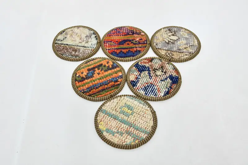 Bronze and Orange Ethnic Coaster Set, Stylish and Durable Rug Coasters