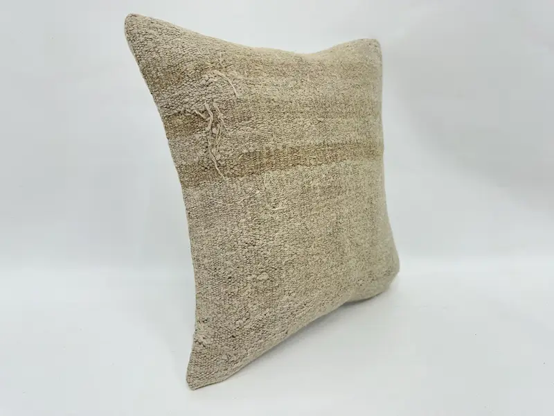 Pillow Case, 14x14 Beige Pillow Cover, Turkish Pillow, Vintage Kilim Pillow, Throw Kilim Pillow, Decorative Bolster Pillow Sham - 3