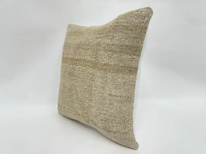 Pillow Case, 14x14 Beige Pillow Cover, Turkish Pillow, Vintage Kilim Pillow, Throw Kilim Pillow, Decorative Bolster Pillow Sham - 4