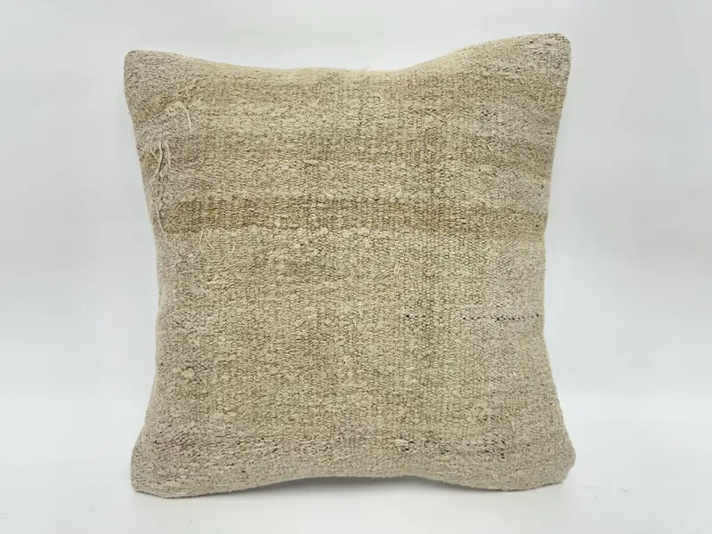 Pillow Case, 14x14 Beige Pillow Cover, Turkish Pillow, Vintage Kilim Pillow, Throw Kilim Pillow, Decorative Bolster Pillow Sham - 1