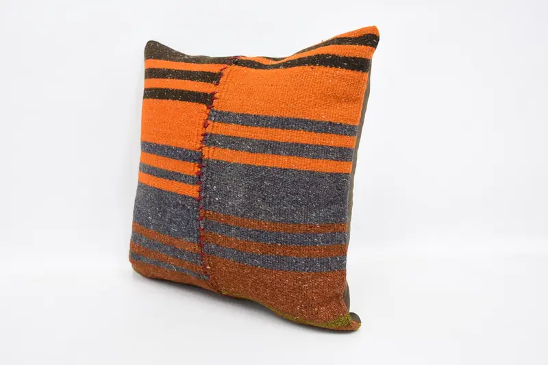 Interior Designer Pillow, Boho Pillow Sham Cover, 16x16 Orange Pillow Case, Vintage Kilim Pillow Cushion Cover, Pillow Sham, Home Decor Pillow - 4