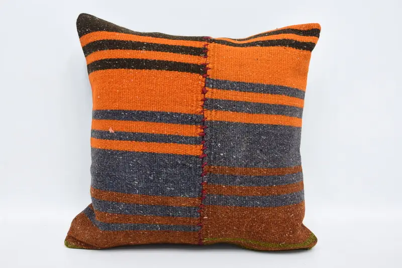 Interior Designer Pillow, Boho Pillow Sham Cover, 16x16 Orange Pillow Case, Vintage Kilim Pillow Cushion Cover, Pillow Sham, Home Decor Pillow - 1
