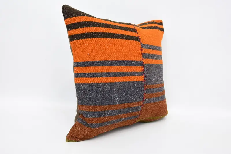 Interior Designer Pillow, Boho Pillow Sham Cover, 16x16 Orange Pillow Case, Vintage Kilim Pillow Cushion Cover, Pillow Sham, Home Decor Pillow - 3