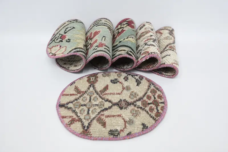 Mantel individual boho beige y círculo verde, mantel individual de lana de algodón Art Déco