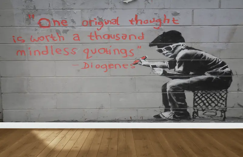 Modern Mekanlar için Zarif Banksy Graffiti Boy Baskılı Duvar Kağıdı