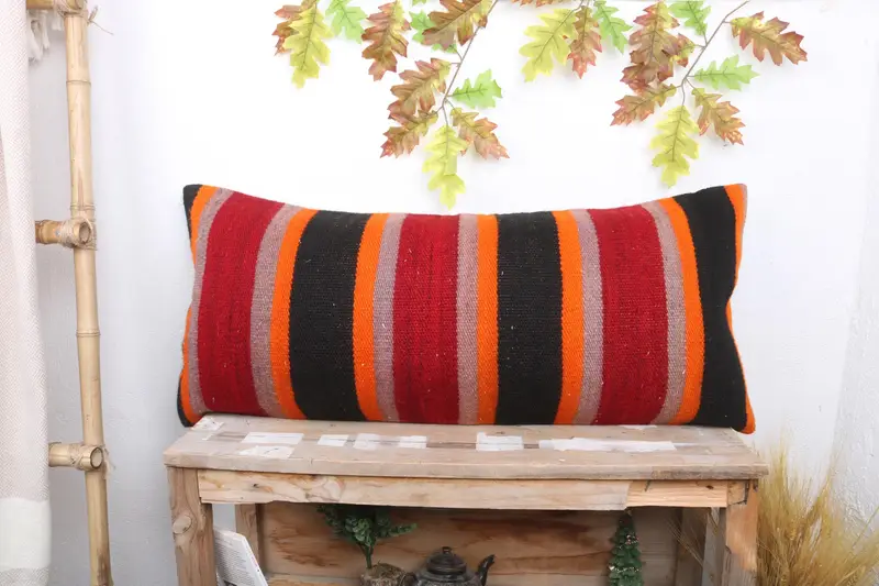 Knitted Cushion, Kilim Pillow Cover, Pillow for Couch, 16x36 Red Pillow Cover, Neutral Throw Pillow Sham, Pillow Case, Pillow for Sofa - 1