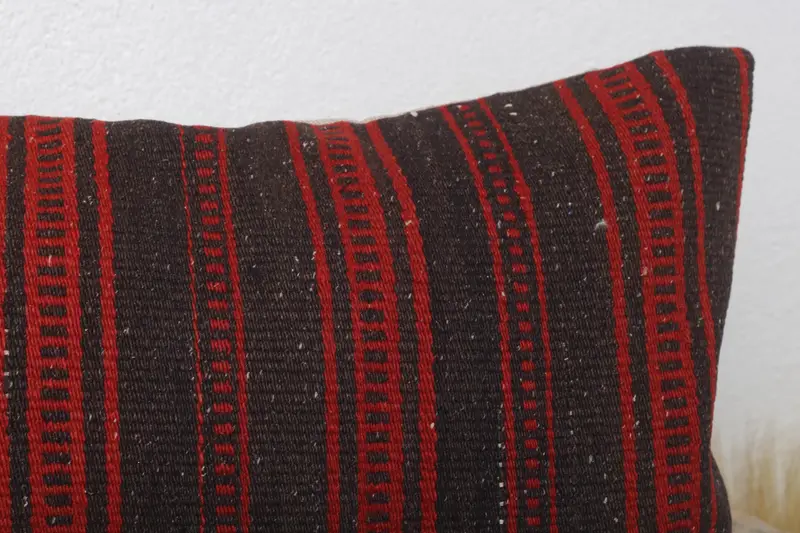 Kilim Pillow Cover, Garden Pillow Case, Bolster Throw Cushion, Turkish Kilim Pillow, Throw Kilim Pillow, Pillow Sham, 12x24 Red Pillow Sham - 5
