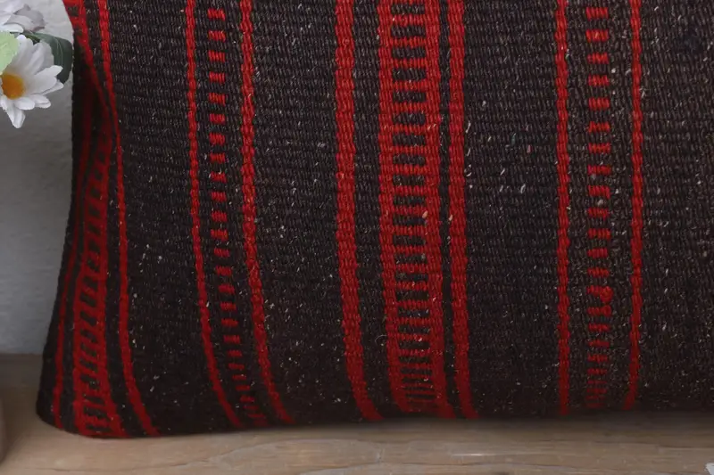 Kilim Pillow Cover, Garden Pillow Case, Bolster Throw Cushion, Turkish Kilim Pillow, Throw Kilim Pillow, Pillow Sham, 12x24 Red Pillow Sham - 3