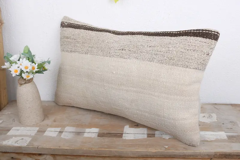 Turkish Kilim Pillow, Kilim Cushion Sham, Pillow Cover, Luxury Pillow, Pet Pillow Sham, Boho Pillow Sham Cover, 12x20 White Cushion Cover - 4