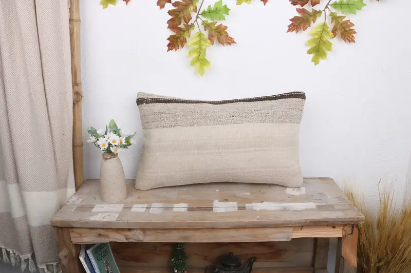 Turkish Kilim Pillow, Kilim Cushion Sham, Pillow Cover, Luxury Pillow, Pet Pillow Sham, Boho Pillow Sham Cover, 12x20 White Cushion Cover - 1