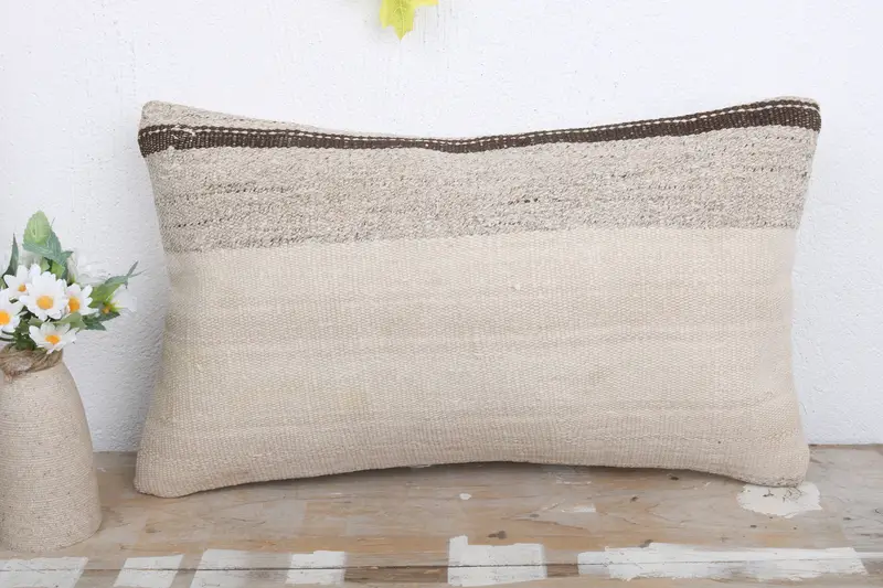Turkish Kilim Pillow, Kilim Cushion Sham, Pillow Cover, Luxury Pillow, Pet Pillow Sham, Boho Pillow Sham Cover, 12x20 White Cushion Cover - 2
