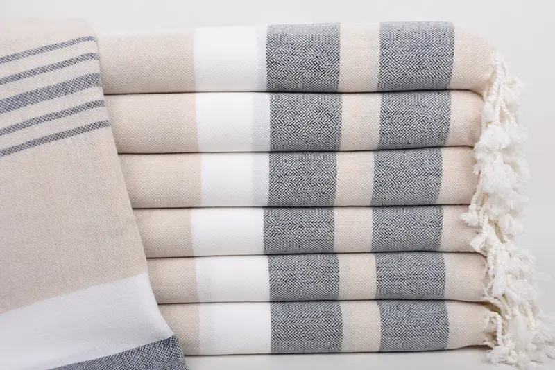 Beach Towel Monogrammed Turkish Organic Cotton Blue Stripes, 70x40 Inches