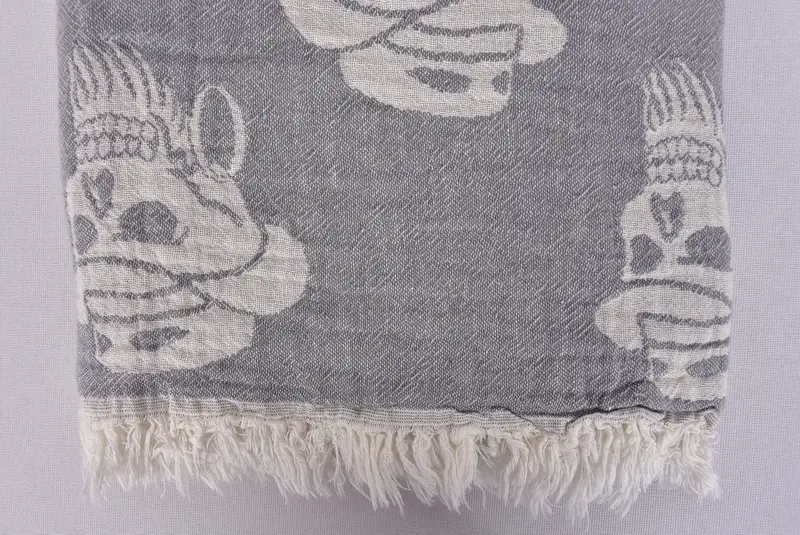 Sand-free peshtemal towel for the beach, 70x36 Cotton Skull Patterned Towel, Turkish towel, Home Decor Gifts, Bridal Party Gifts, Gifts For Him - 7