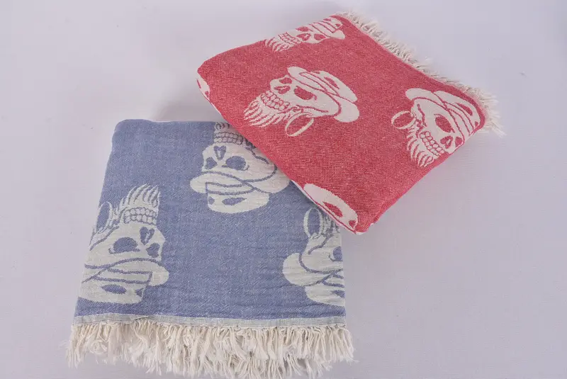 Sand-free peshtemal towel for the beach, 70x36 Cotton Skull Patterned Towel, Turkish towel, Home Decor Gifts, Bridal Party Gifts, Gifts For Him - 6