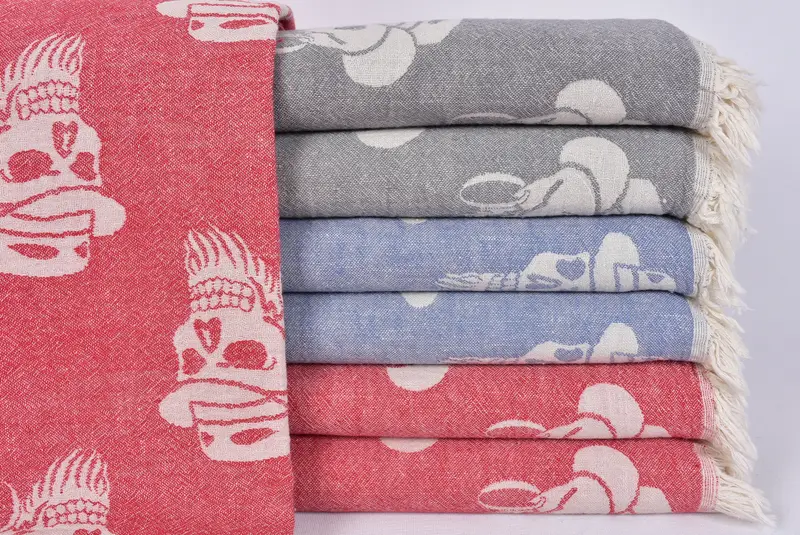 Sand-free peshtemal towel for the beach, 70x36 Cotton Skull Patterned Towel, Turkish towel, Home Decor Gifts, Bridal Party Gifts, Gifts For Him - 1