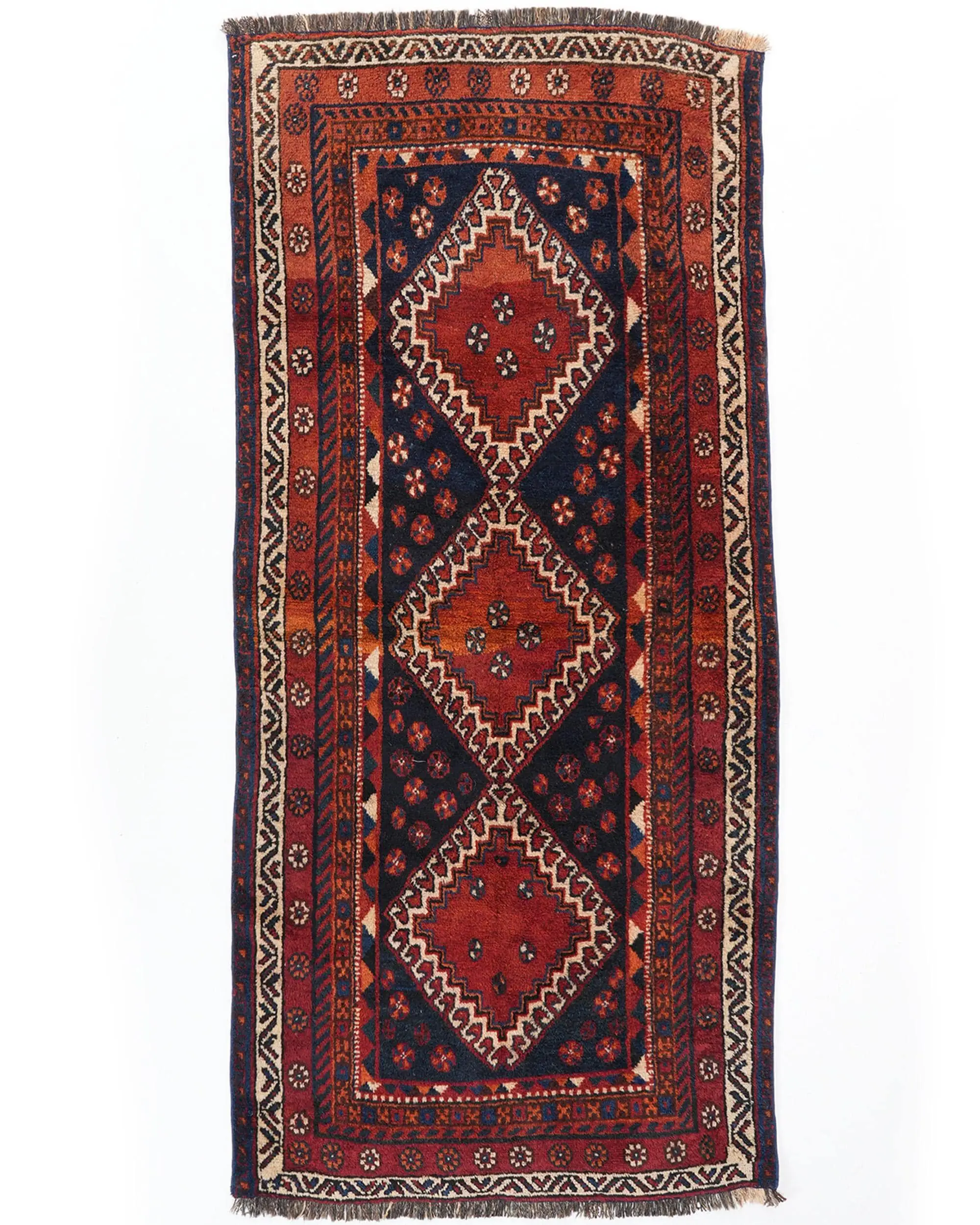 Turkish Vintage Rug, Area 3.4x7.3 ft (104x224 cm) Rug, Red Wool Rug - 1