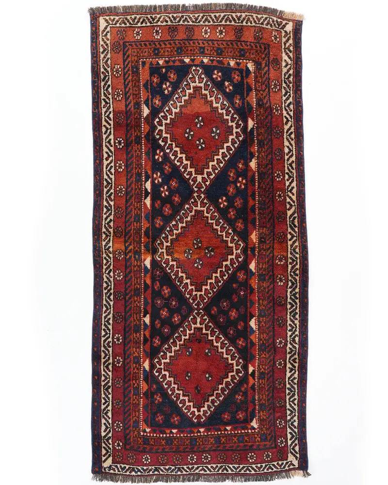 ブルーラグ、3.4x7.3フィート、レッドアクセント付き