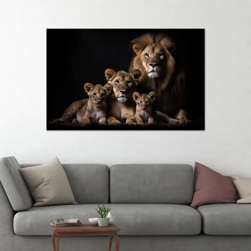 Modern Aslan Ailesi Kanvas: Zarif Siyah Kişiye Özel Hediye