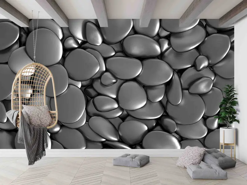 Zeitgenössische bedruckte Tapete in Metallic-Grau: Elegantes Silberdesign