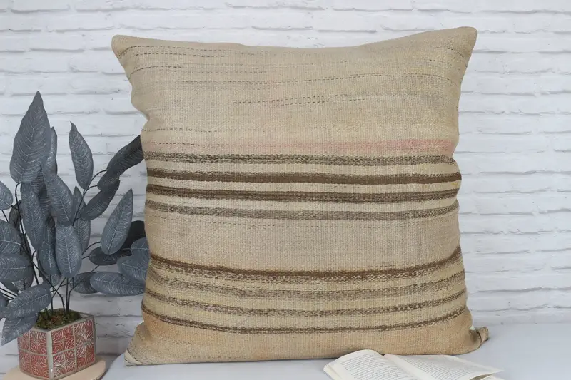 Retro atma yastık kılıfı, at klim yastığı, Kilim yastığı kapağı, rahat atma yastık kapağı, Kilim yastığı, 32x32 bej yastık kapağı, yastık örtüsü - 2