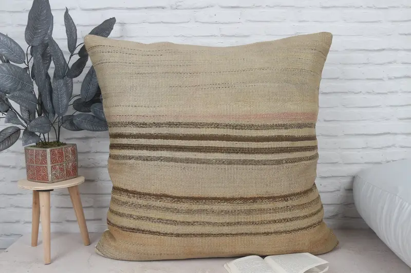 Retro atma yastık kılıfı, at klim yastığı, Kilim yastığı kapağı, rahat atma yastık kapağı, Kilim yastığı, 32x32 bej yastık kapağı, yastık örtüsü - 1