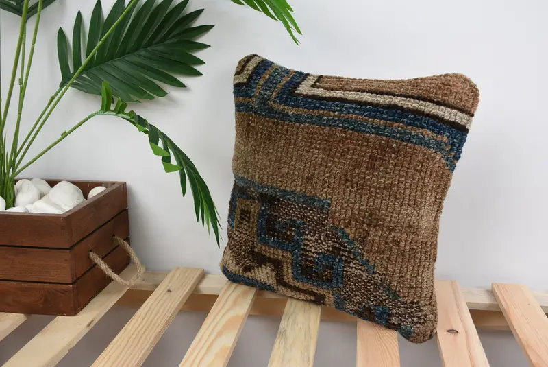 Designer Throw Pillow Sham, Pillow for Couch, Pillow Sham, Pillow for Sofa, Vintage Kilim Pillow, 12x12 Brown Cushion Cover - 5