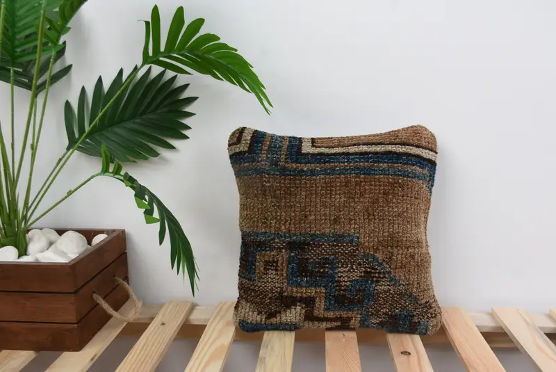 Designer Throw Pillow Sham, Pillow for Couch, Pillow Sham, Pillow for Sofa, Vintage Kilim Pillow, 12x12 Brown Cushion Cover - 1