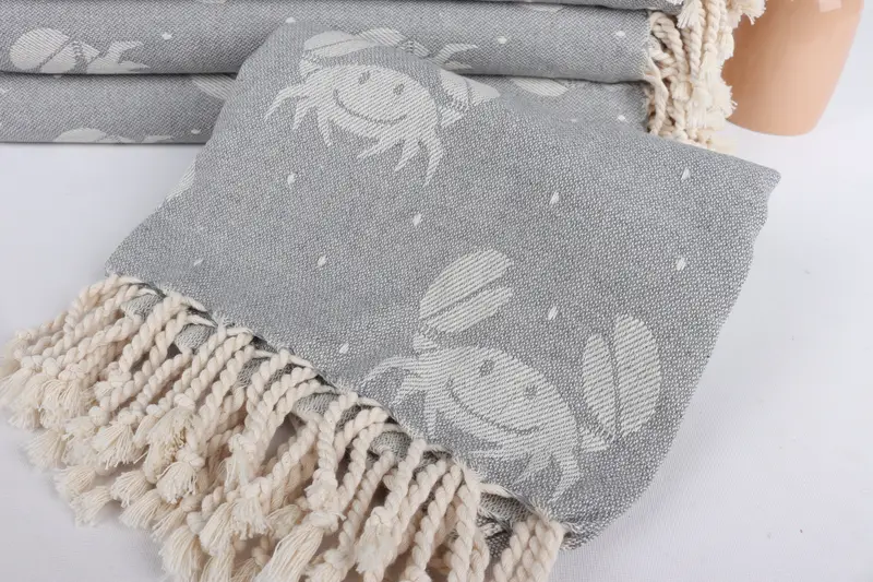 68x40 Cotton Crab Design Towel, Wedding Day Gift For Bride, Summer Gift, Bridesmaid Gift, Bridesmaid Gift Towel, Monogram Turkish Bath Towel - 5