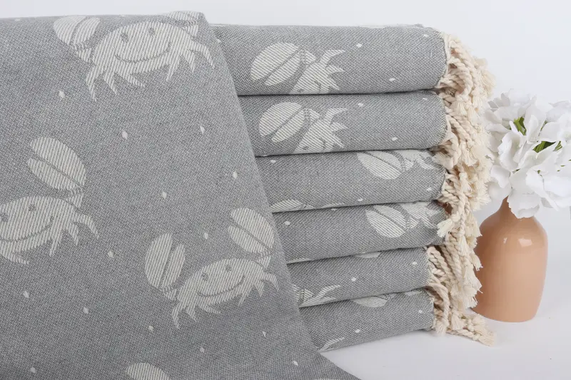 68x40 Cotton Crab Design Towel, Wedding Day Gift For Bride, Summer Gift, Bridesmaid Gift, Bridesmaid Gift Towel, Monogram Turkish Bath Towel - 2