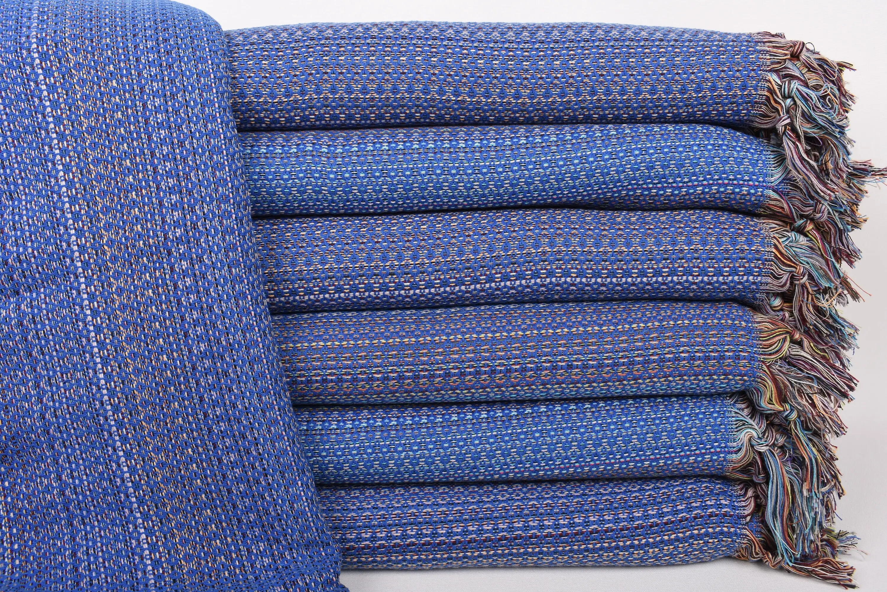 Woven Sax Blue Diamond Organic Cotton Blanket, 89x87 Inches - 1