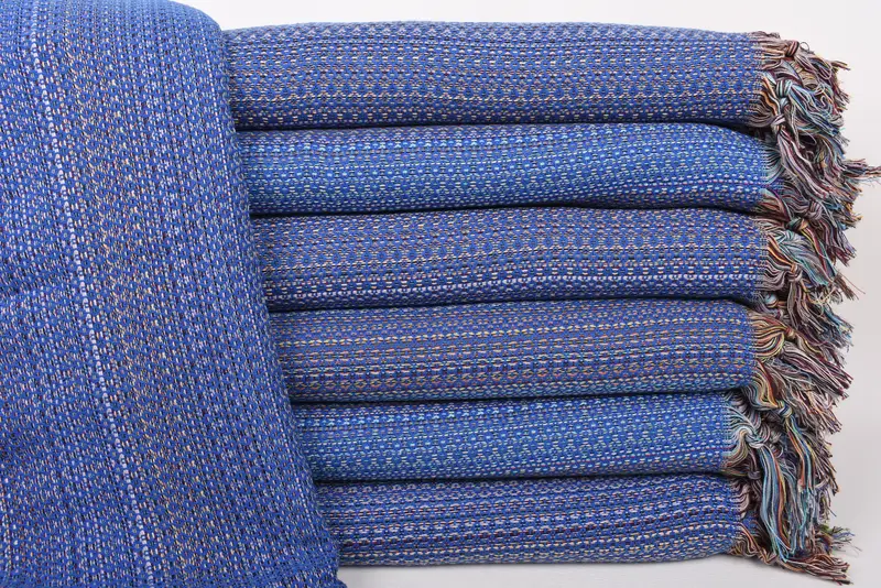Woven Sax Blue Diamond Organic Cotton Blanket, 89x87 Inches